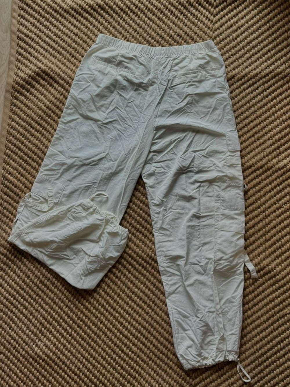 White Cargo parachute Pants